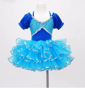 Toddlers baby turquoise blue sequins tutu skirts ballerina ballet jazz dance dresses for girls Birthday party princess dress school stage performance skirts for kids